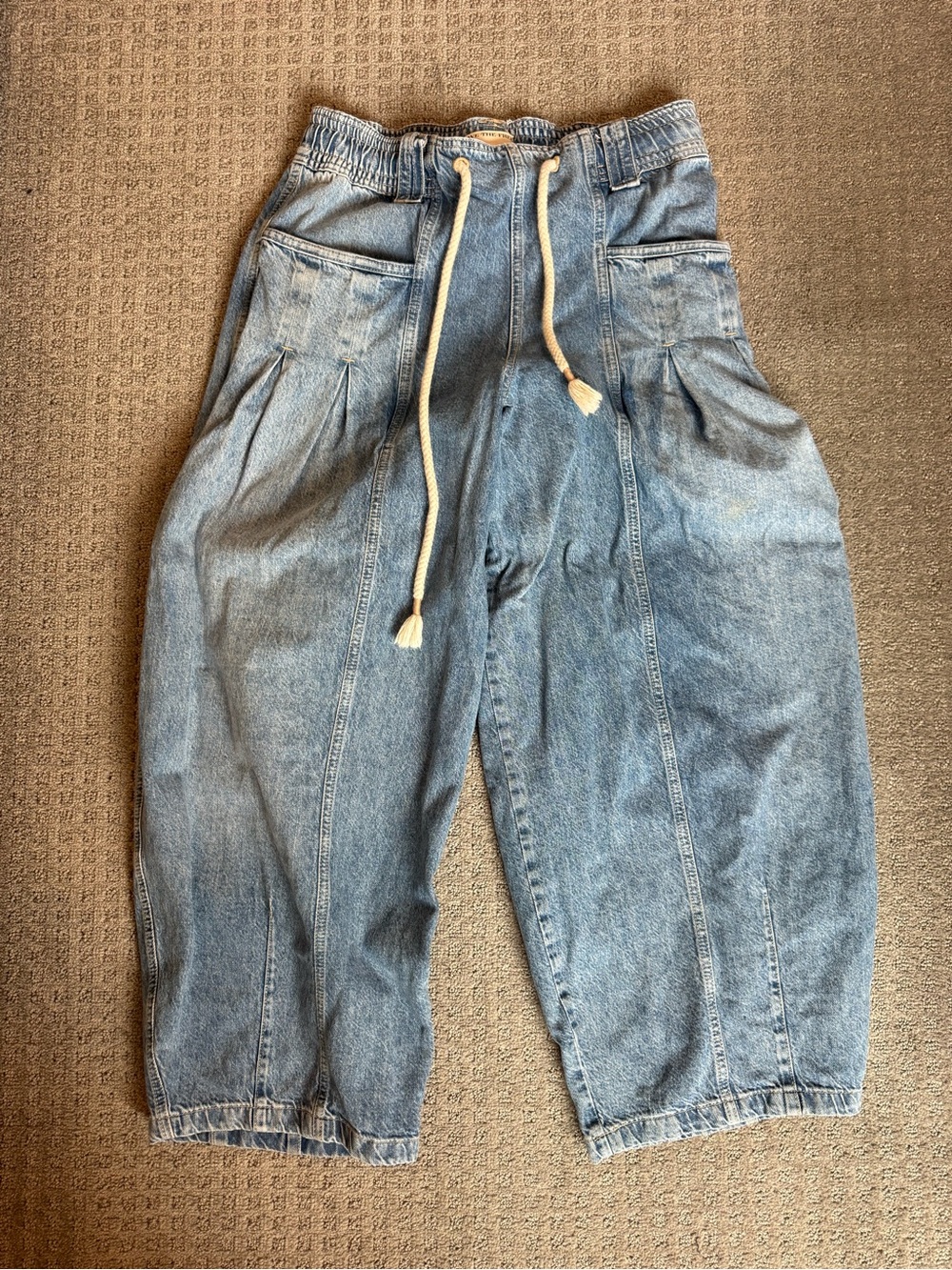 We The Free Light Wash Drawstring Wide Leg Jeans
